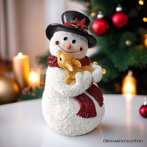 Enchanting Snowman and Fawn Home Holiday Decoration, 8" Tall Winter Woodland Deer Figurine| OrnamentallyYou - 1 of 4