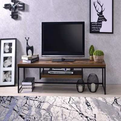 INFURNIC TV Stands and Consoles Industrial Rustic Entertainment Center with Metal Frame and Open Shelf for Living Room, Black,Oak, 51"*18"*4"
