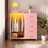Aheaplus Dresser for Bedroom with Clothes Rack & Mirror, 5 Drawers Dresser with Charging Station & LED Lights - 2 of 4