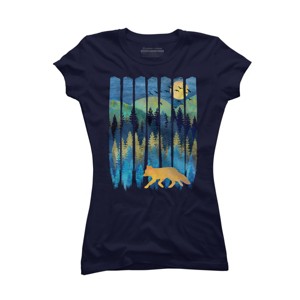 Junior's Design By Humans Fox Forest Night By Maryedenoa T-Shirt - 1 of 3