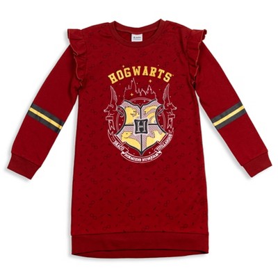 Harry Potter Hogwarts French Terry Long Sleeve Sweatshirt Dress Maroon Red 