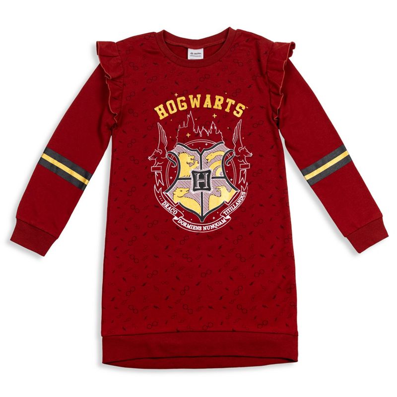 Harry Potter Gryffindor Hufflepuff Ravenclaw Girls French Terry Sweatshirt Dress Little Kid to Big Kid, 1 of 9