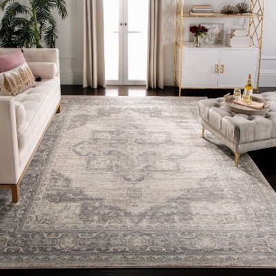 Brentwood 8' Square Cream and Gray Synthetic Area Rug