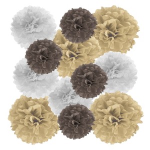 Unique Bargains Wedding Shower Bridal Party Decoration 3 Size Paper Pom Poms Flower Ball 15 Pcs - 1 of 4