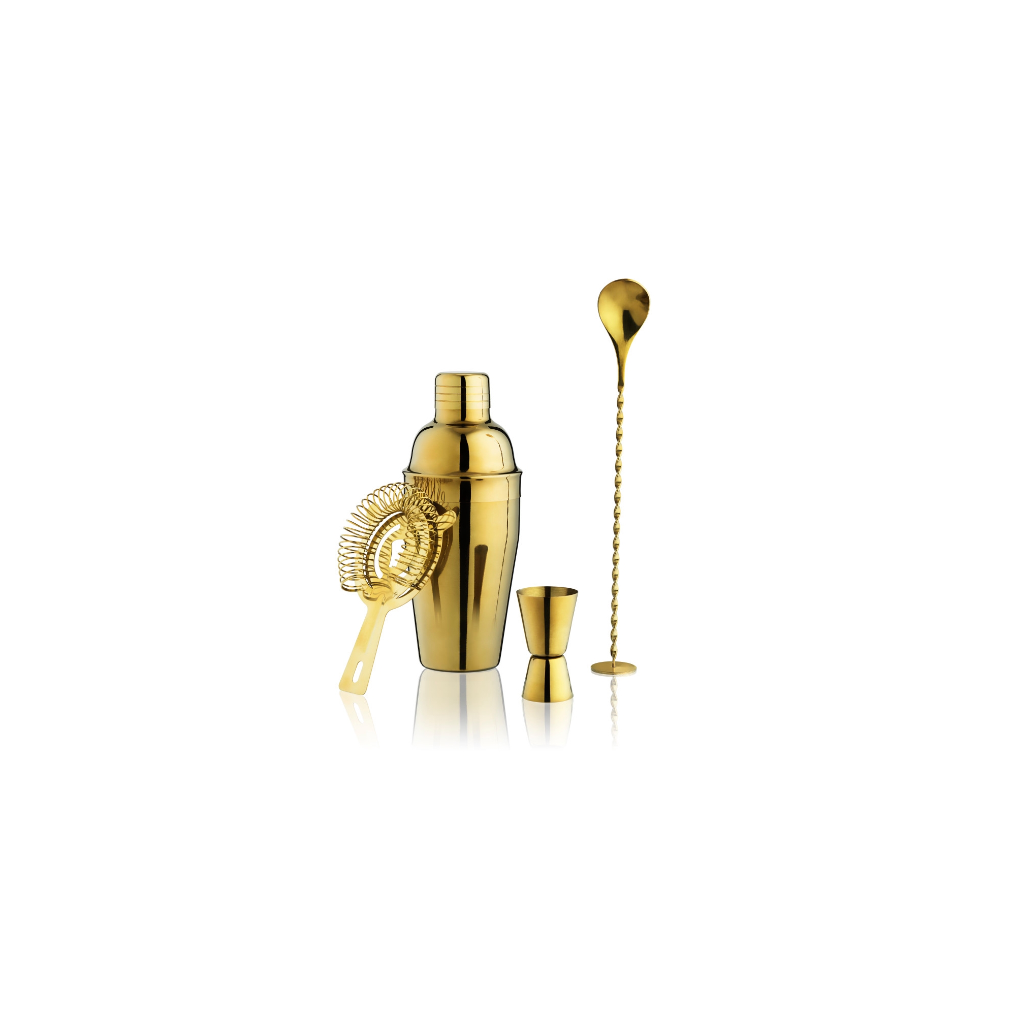 True 4-Piece Gold Barware Set with Cocktail Shaker, Strainer, Jigger, Bar Spoon for Mixed Cocktails, Cold Brew Drinks, Bartender Tools, Home Bar