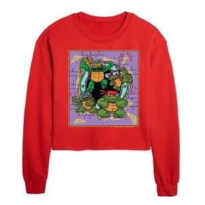 Teenage Mutant Ninja Turtles Mutant Mayhem Mini Badge Cropped Long Sleeve Crew Neck Sweatshirt - Red - X-Large - 1 of 2