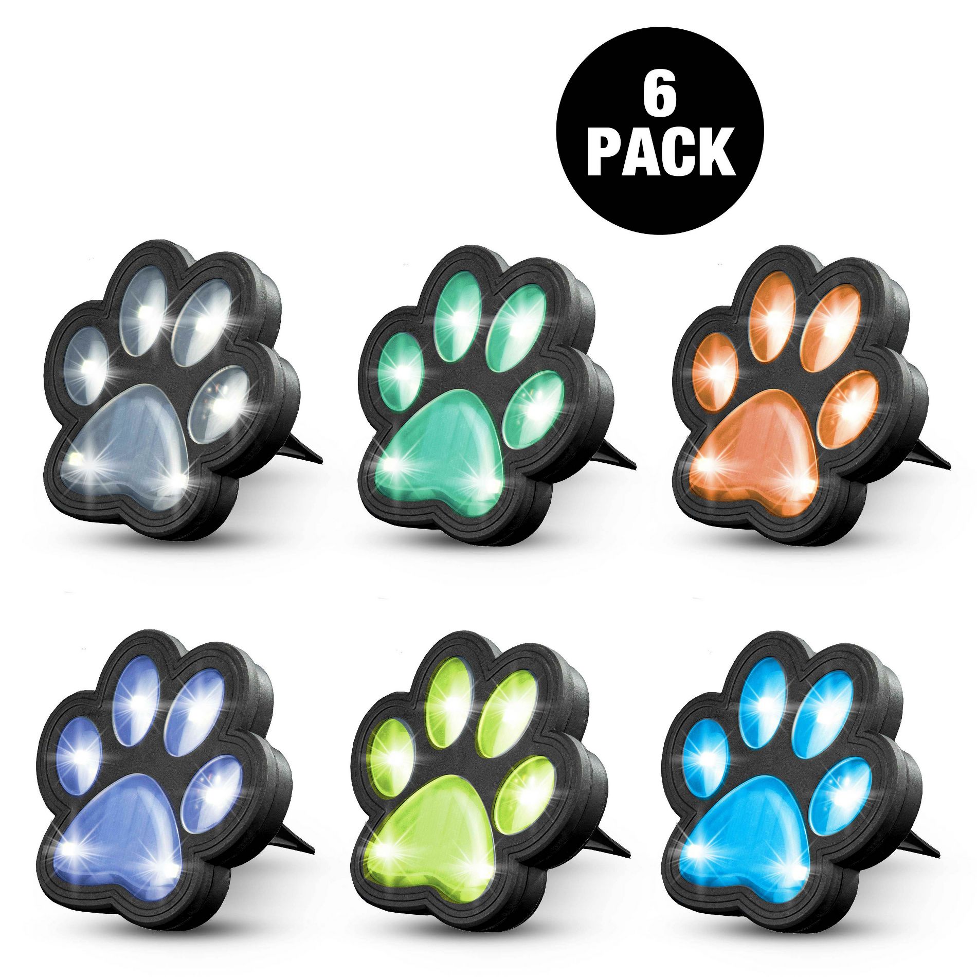 Solar Lights Color Changing Solar Ground Landscape Pathway Light Paw 6 PC