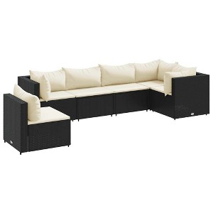vidaXL 6 Piece Patio Lounge Set with Cushions - Black Poly Rattan, Weather-Resistant, Modular Design, Ideal for Outdoor, Garden, Deck, Terrace - 1 of 4