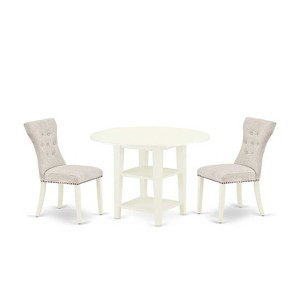 HomeStock 3-Piece Linen White Finish Solid Wood Top Dining Table Set - 1 of 4