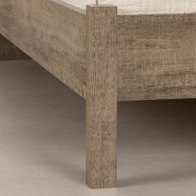 Weathered Oak Queen Platform Bed with Upholstered Headboard