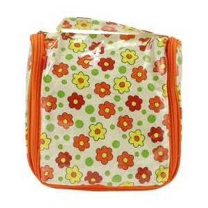 Unique Bargains Women's Flowers Travel Organizer Toiletry Bag Orange 1 Pc - 1 of 3