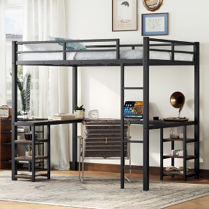 KWPZQEB Metal Loft Bed with Desk&Storage Shelves, High Loft Bed Frame with Ladder&Guardrails, No Box Spring Required, Easy Assembly - 1 of 4