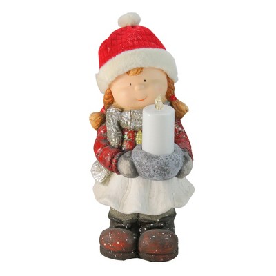 Northlight 17" Pre-Lit Red and White Clad Girl Holding a Candle Christmas Figurine