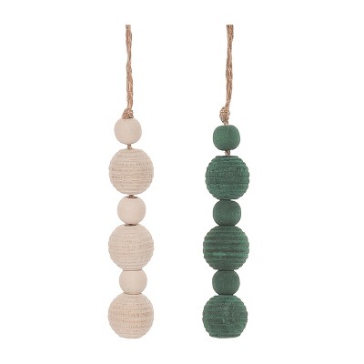 Transpac Wooden Beaded Texture Ornament Set of 2 Christmas Home Decorations