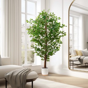 6ft Ficus Tree Artificial, Realistic Texture Potted Faux Ficus Tree, Fake Trees Indoor Outdoor for Home Office Living Room Bedroom Foyer Porch Decor - 1 of 4