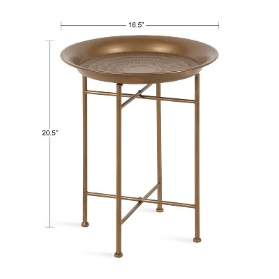 Mahdavi 20" Round Dark Gold Hammered Metal Tray End Table