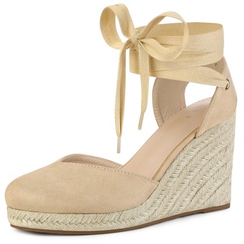 Allegra K Women s Closed Round Toe Espadrilles Wedges Tie Up Sandals Beige 9 Target