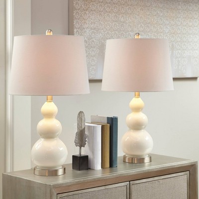 Set of 2 White Gourd Shape Table Lamps with Empire Shades