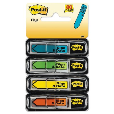 Post-it Arrow Message 1/2" Page Flags Sign & Date 4 Bright Colors 80 Flags/Pack 684SD