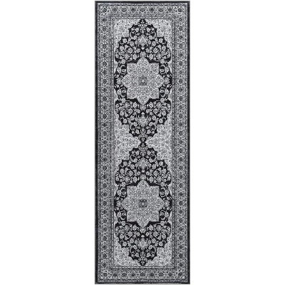 Vintage Washable Area Rug, Floral Medallion, Ultra Soft Accent Carpet for Living Room, Bedroom, Entryway, Non-Slip, Low-Pile
