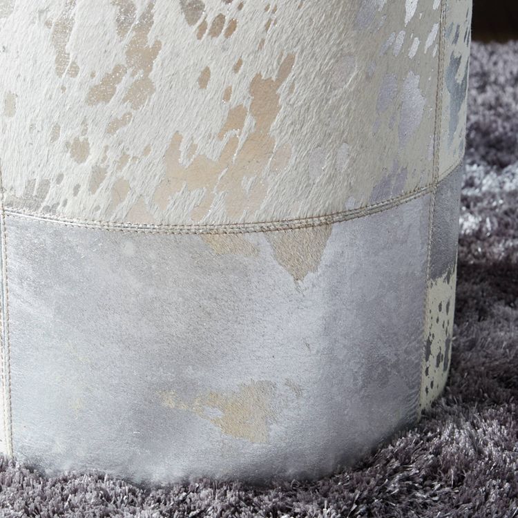 Contemporary Round Cowhide Leather Stool Ottoman - Olivia & May, 5 of 6