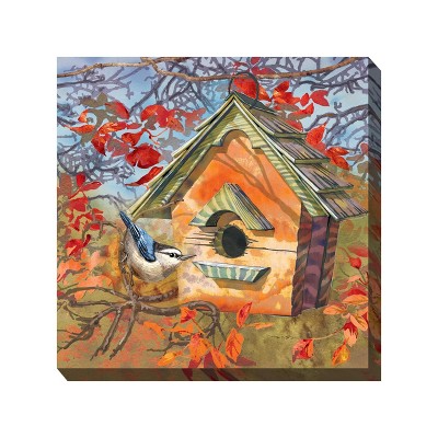 Cottage Garden West of The Wind Autumn Bird Orange, Blue 24 x 24 Inch Waterproof Gallery Wrapped Canvas, Outdoor Garden, Yard, Patio All Weather