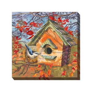 Cottage Garden West of The Wind Autumn Bird Orange, Blue 24 x 24 Inch Waterproof Gallery Wrapped Canvas, Outdoor Garden, Yard, Patio All Weather - 1 of 2