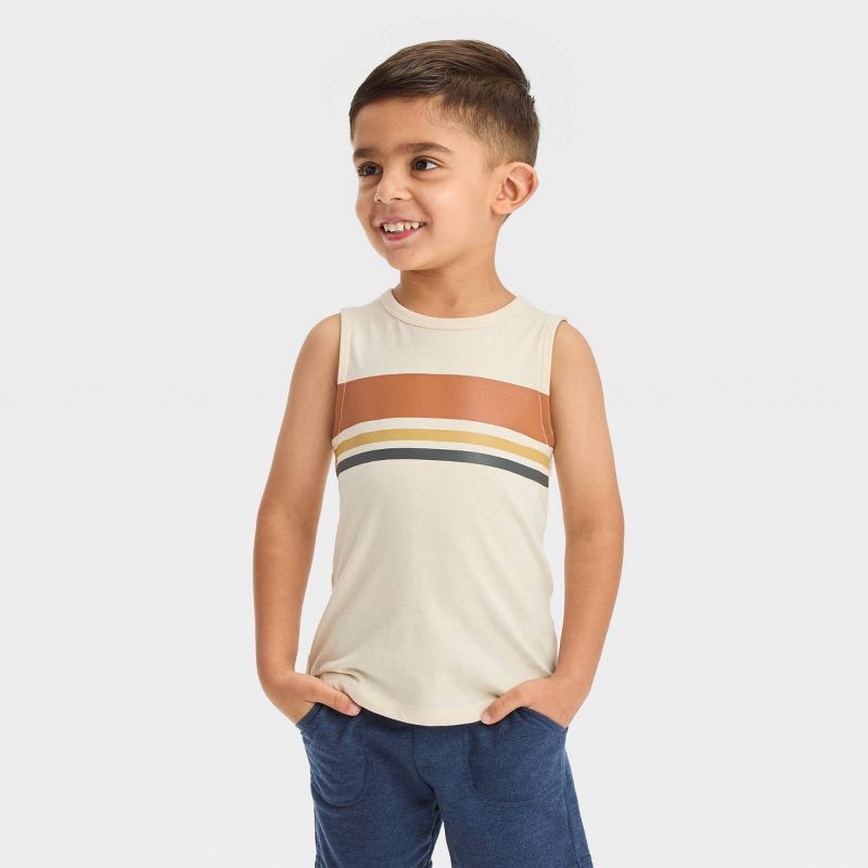 Toddler Boys' Chest Striped Tank Top - Cat & Jack™ Beige, 1 of 5