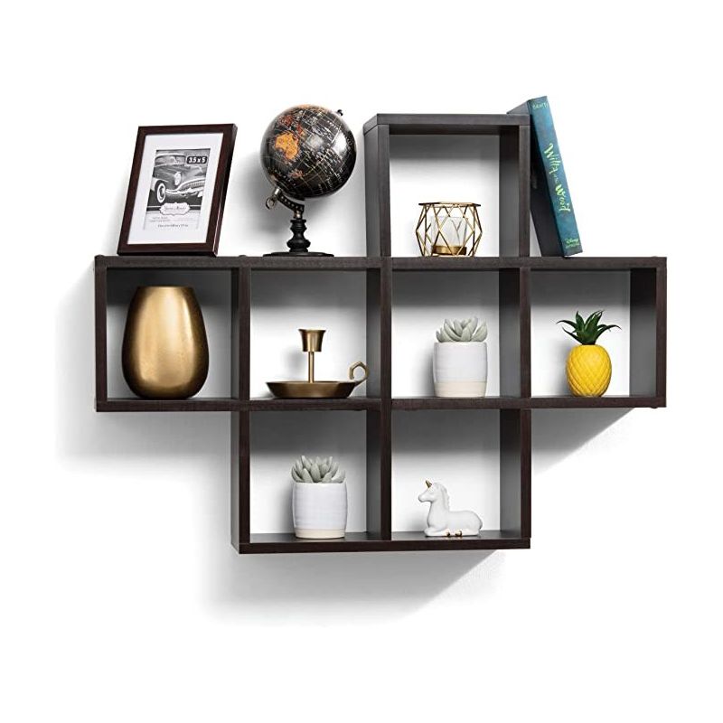 Floating Wooden Wall Shelves 31” X 23” with 7 Square Cubes Wall Shelves – Espresso Finish - HomeItUsa, 3 of 8