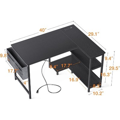 ODK 40 Inch Small L Shaped Gaming Computer Desk with Power Outlets