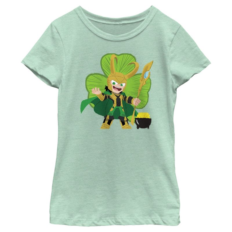Girl's Marvel Shamrock Loki T-Shirt, 1 of 5
