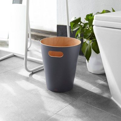 Natural and Charcoal Wood Bathroom Trash Can