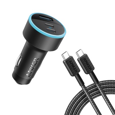 Anker 3-Port 67W Car Charger with 3&#39; USB-C to USB-C Cable - Black