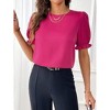 Coolmee Women Summer Blouse Casual Puff Short Sleeve Tops Fashion Crew Neck Tunic Shirts - 2 of 4