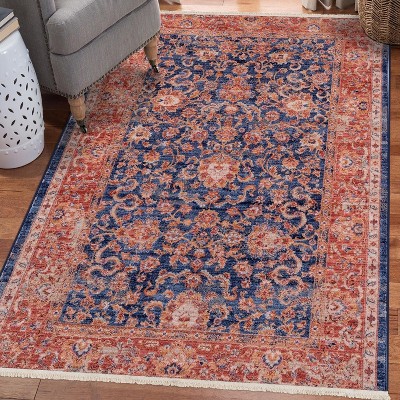 Luxe Weavers Vintage Floral Fringe Rose Blue Area Rug