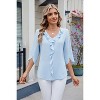 Women 3/4 Long Sleeve Ruffle Pleated Shirt Summer Fall Casual V Neck Loose Top - 4 of 4