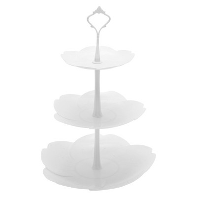 Unique Bargains 3 Tier Dessert Cupcake Stand Flower Shape Cup Cake Holder Tower White