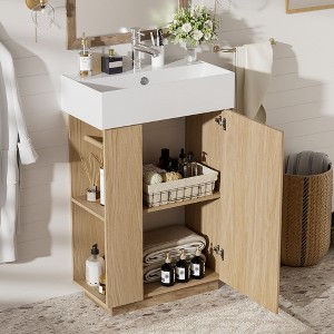 TIRAMISUBEST 21.6" Bathroom Vanity with Ceramic Sink, Freestanding Bathroom Vanity Cabinet with 1 Soft Close Door and Side Storage Shelf - 1 of 4