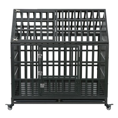Bencmate Pet Crates and Houses Heavy Duty Dog Crate, Durable Versatile and Portable, with 4 Lockable Wheels, Black, 43.3"*29.5"*44.5"