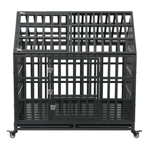 FURNIinspire Pet Crates and Houses Heavy Duty Dog Crate, Durable Versatile and Portable, with 4 Lockable Wheels, Black, 43.3"*29.5"*44.5" - 1 of 4