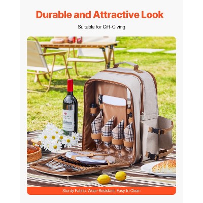 VEVOR Picnic Backpack, Beach Picnic Backpack Bag for 4 Person with Insulated Cooler Compartment, Detachable Bottle/Wine Holder, Beige — фото 5