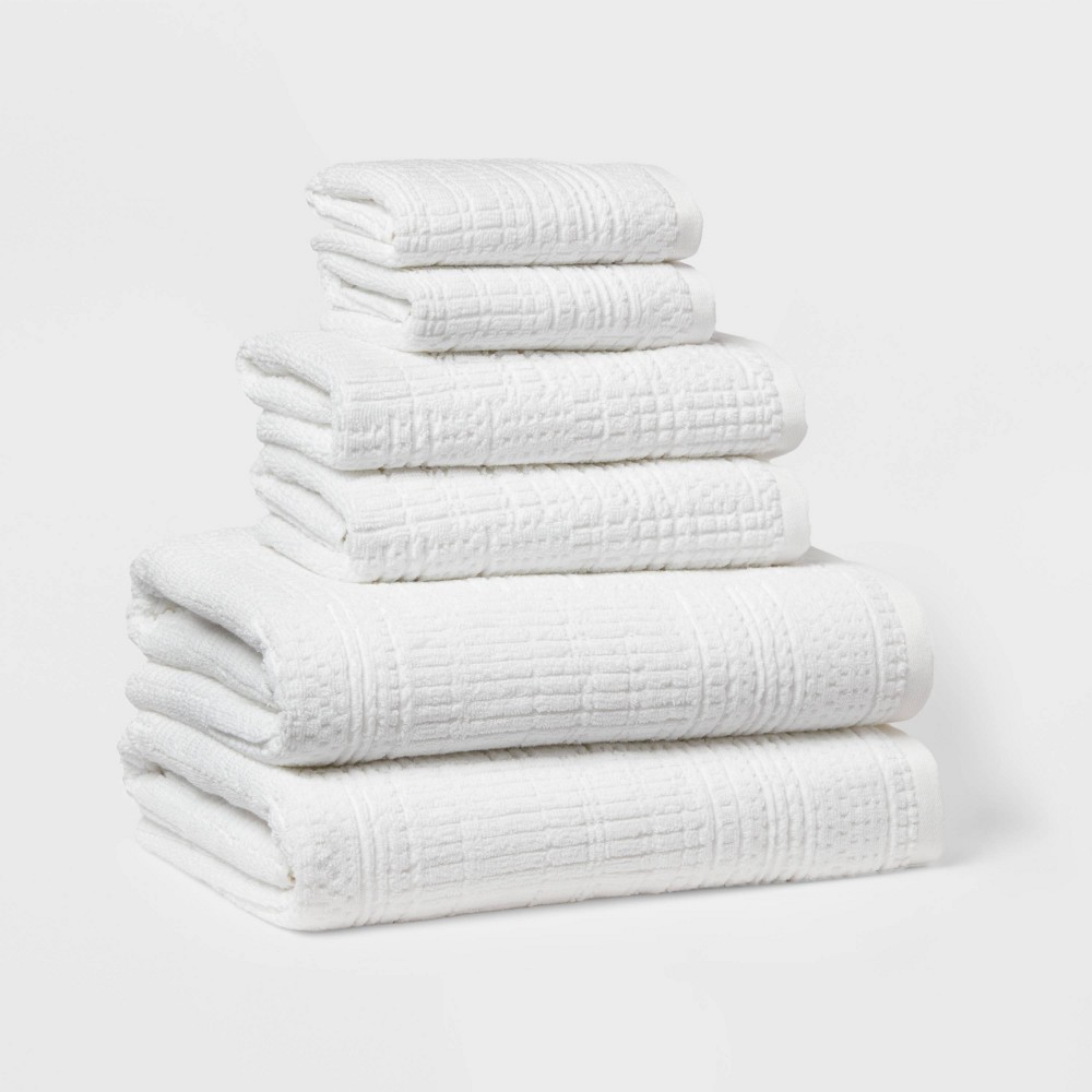 Photos - Towel 6pc Modern Bath  and Washcloths Set White - Threshold™: Cotton Terry