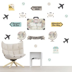 Big Dot of Happiness World Awaits - Peel and Stick Map Vinyl Wall Art Stickers - Wall Decals - Set of 20 - 1 of 4