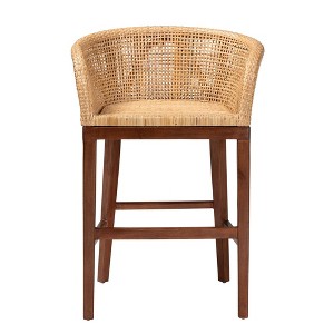 bali & pari Papua Natural Rattan and Acacia Wood Counter Height Barstool Natural Brown/Walnut Brown: 30 Day Limited Warranty, Spot Clean - 1 of 4