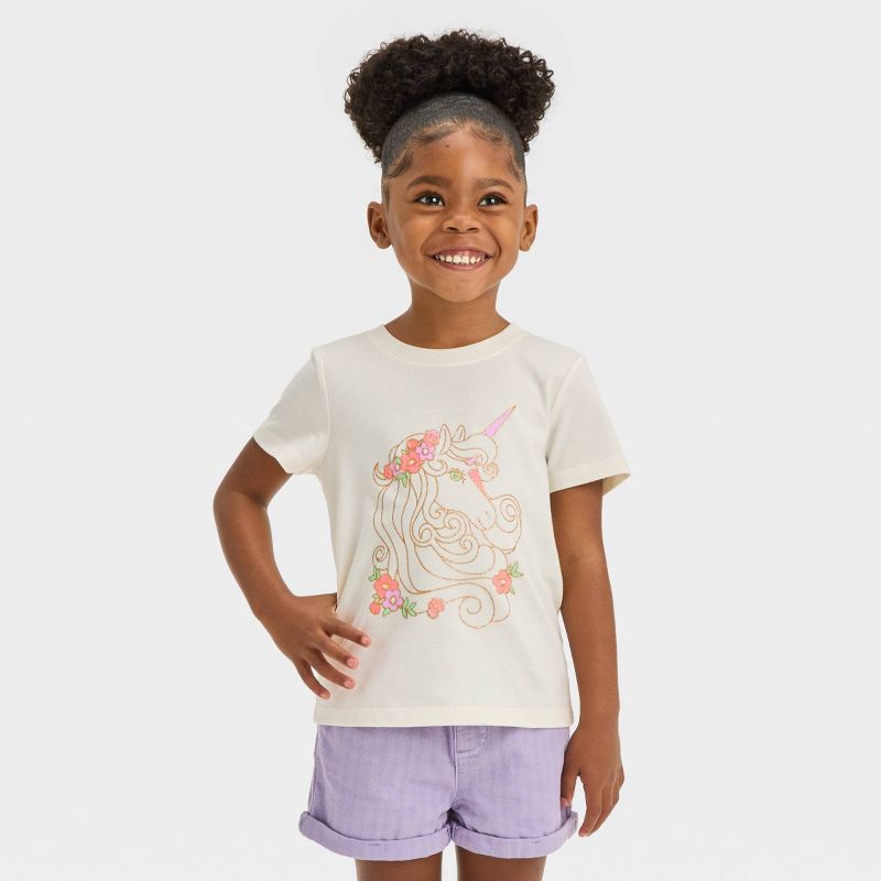 Toddler Girls' Unicorn Short Sleeve T-Shirt - Cat & Jack™ Cream, 1 of 5