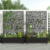 Wooakway 72"H Two-tone Patio Planter Box with Trellis Metal Raised Garden Bed Black Decorative Privacy Screen with Wheels - 2 of 4