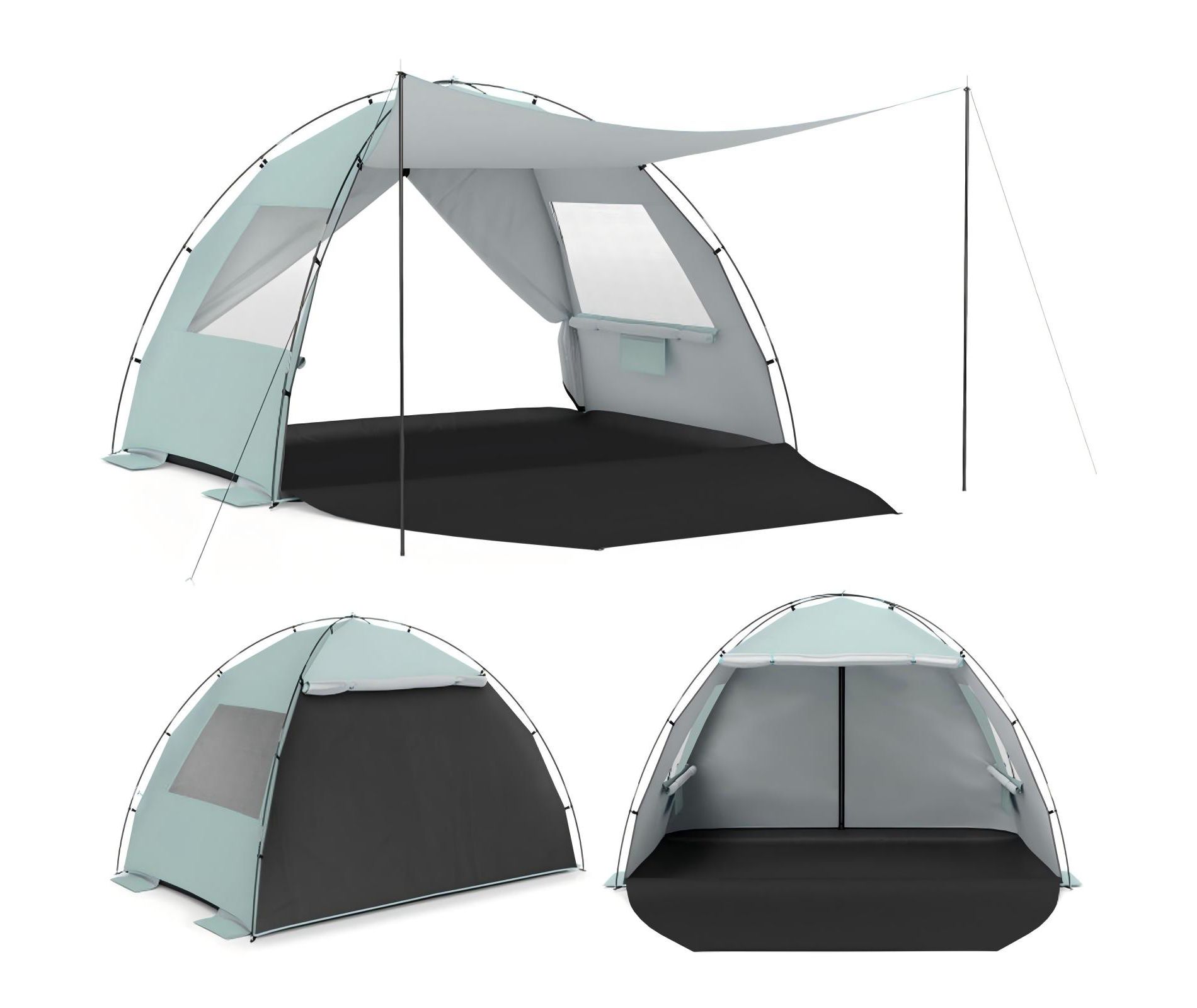 UPF50+ Beach Tent Sun Shelter with Canopy, Extended Floor and Vent Windows for 3-4 People
