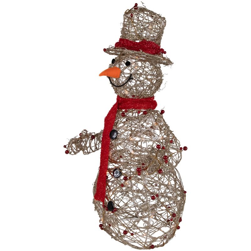 Northlight 28" Pre-Lit Champagne Gold and Red Glittered Snowman Outdoor Christmas Yard Decor, 5 of 7