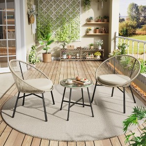 3 Pieces Patio Bistro Set Outdoor Acapulco Chair with Glass Top Coffee Table, Wicker Furniture Sets - 1 of 4