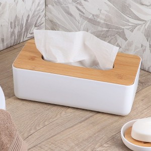 Evideco French Home Goods White Tissue Box Cover Padang with Bamboo Top - Elegant Design for Home and Office - Enhance Décor and Organization - 1 of 4